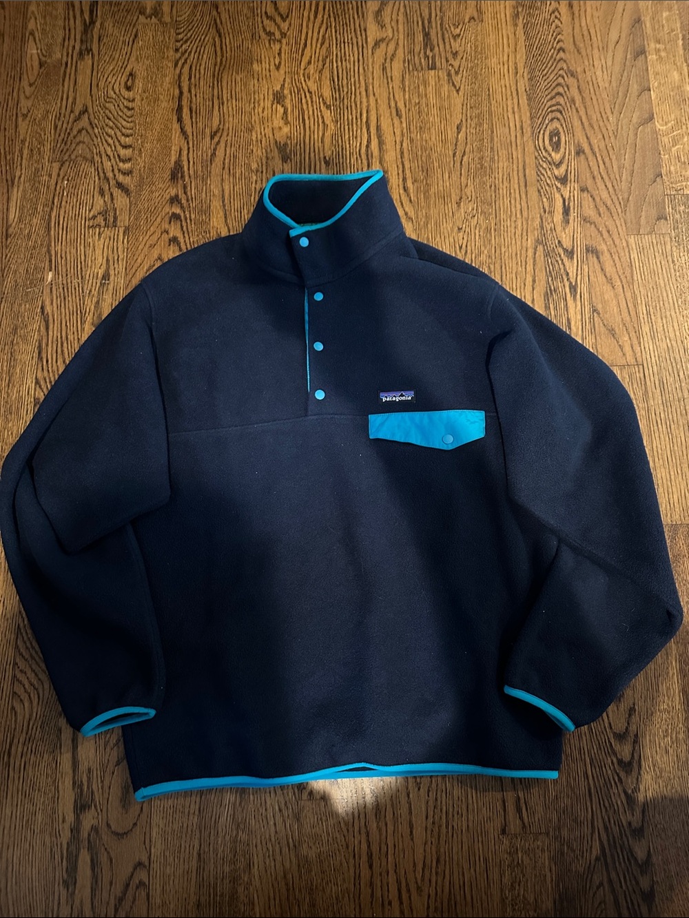 Patagonia Navy Fleece Pullover with Teal Accents